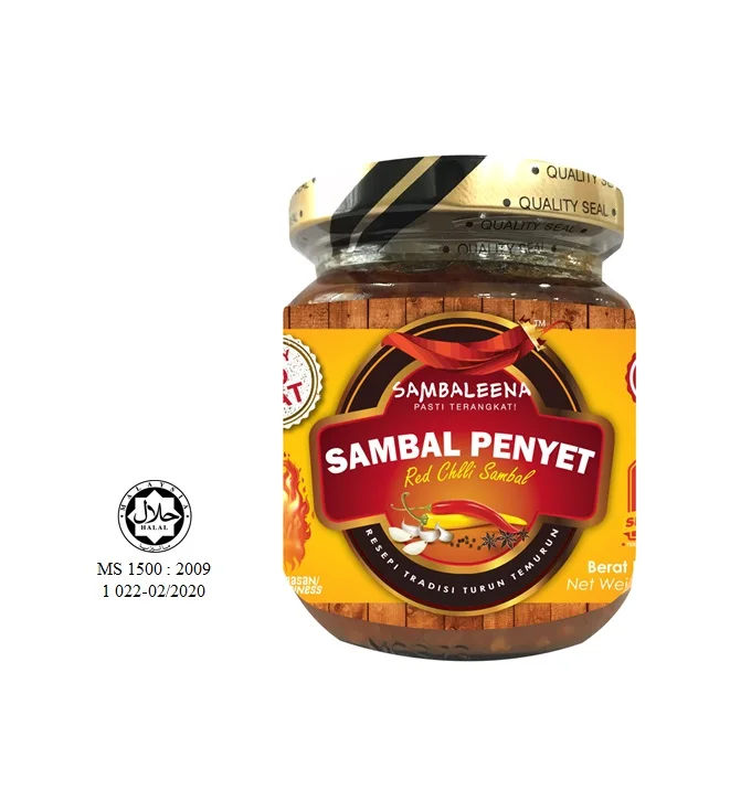 Горячая Распродажа, Малайзия, Sambal Penyet Sambaleena Red Chilli Sambal Halal сертификат, паста с красным чили (150 г)