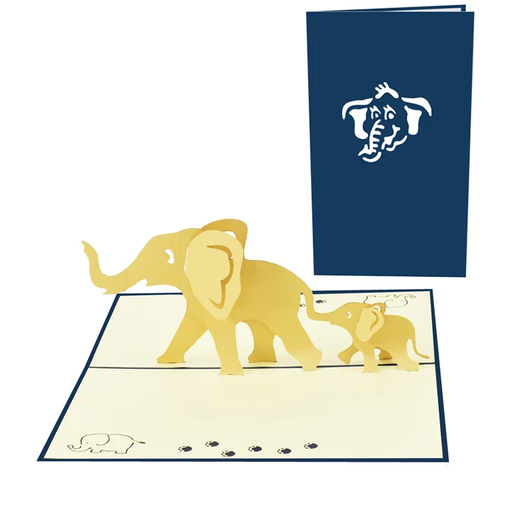 Милые Слоны, 3D выдвижная поздравительная открытка Kirigami, Вьетнам, оптовая продажа, ручная работа, на заказ