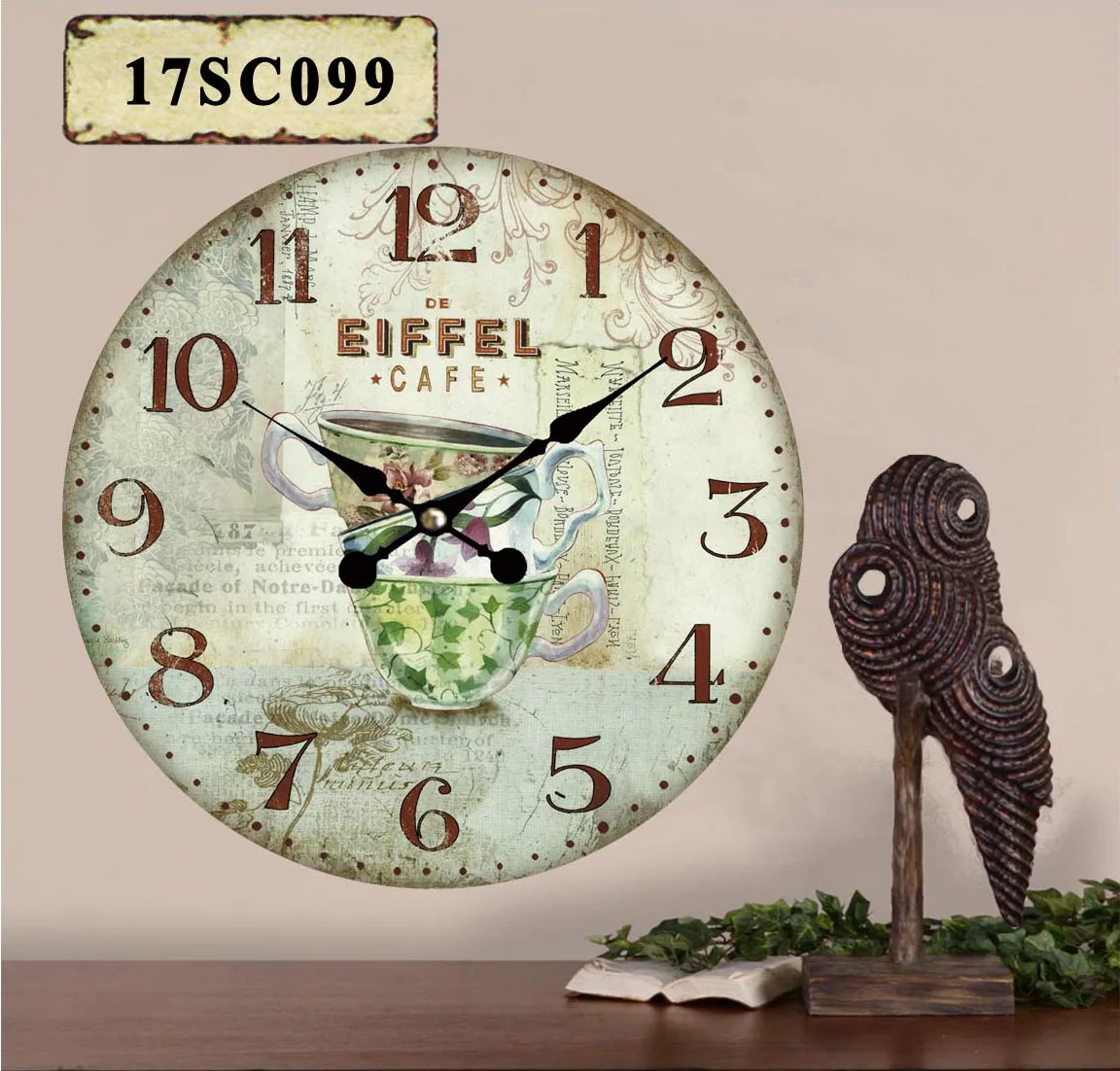 ANTIQUE VINTAGE RETRO ROUND MDF WALL CLOCK