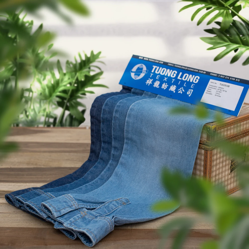 Оптовая продажа Полиэстеровая джинсовая ткань из Вьетнама