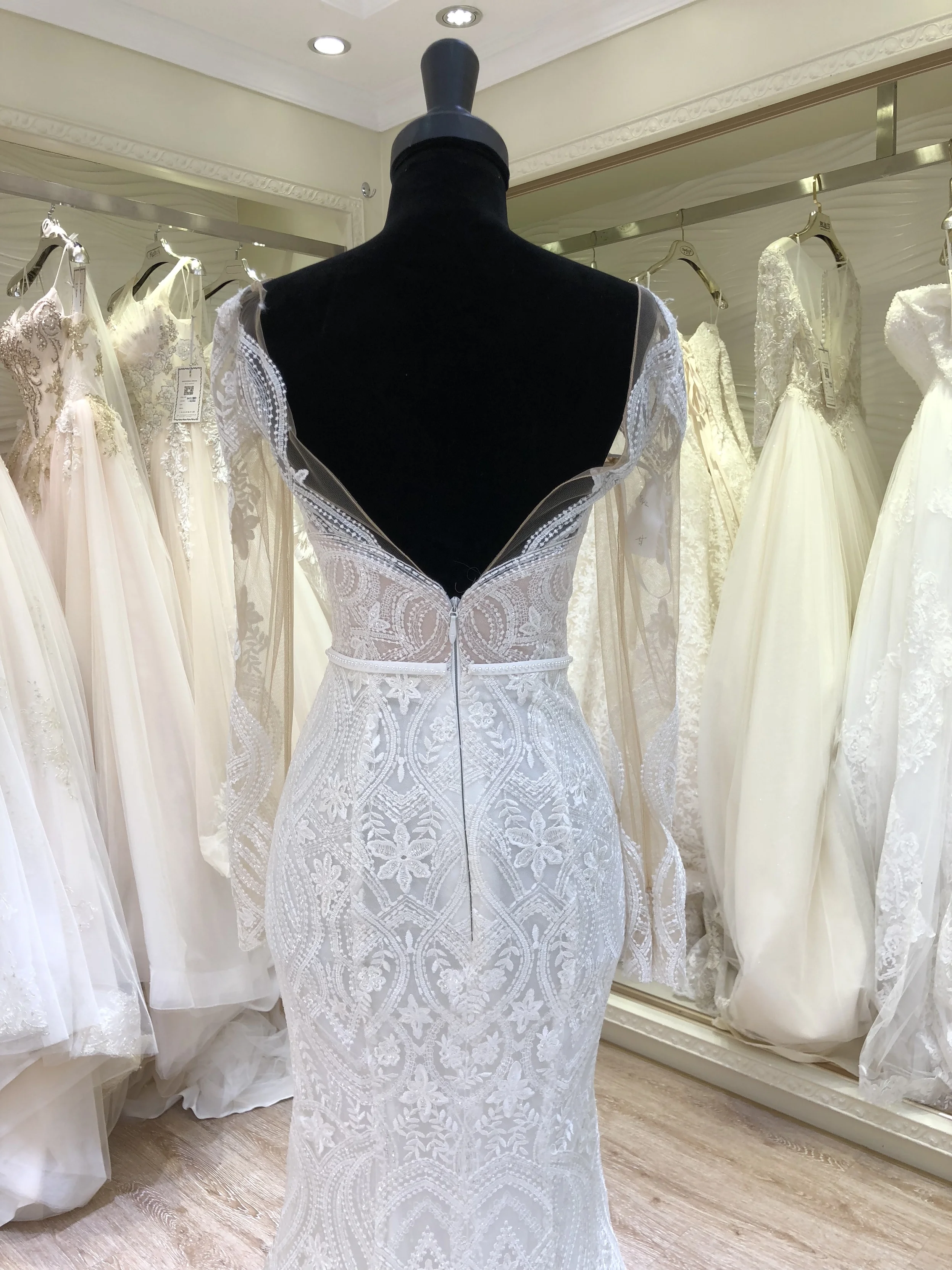 2021 lace appliqued long sleeve backless zipper mermaid wedding guest dress