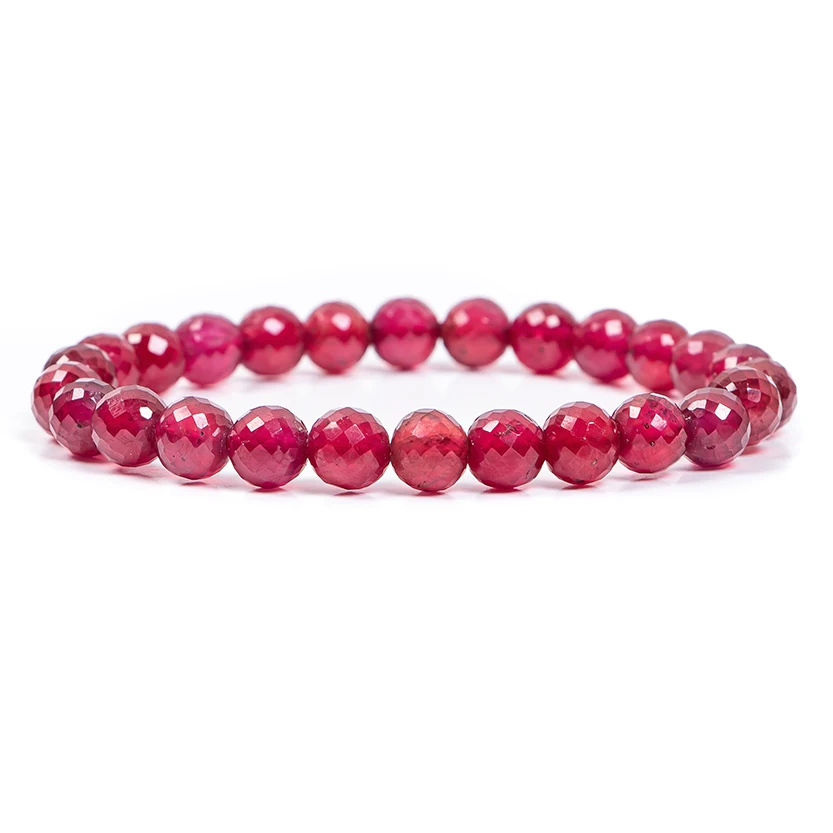 Top Quality 8mm Ruby Faceted Round Shape Beads Bracelet Ruby Gemstone Bracelet For Women