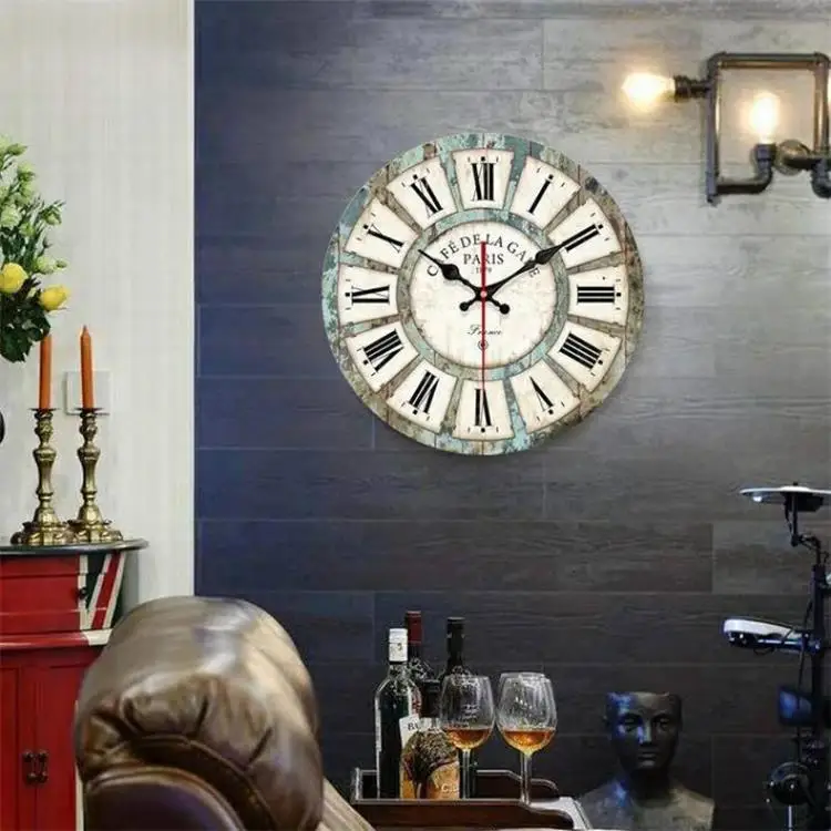 12 Inch European Style Wooden Vintage Wall Clock Retro Creative Home Decoration Clocks