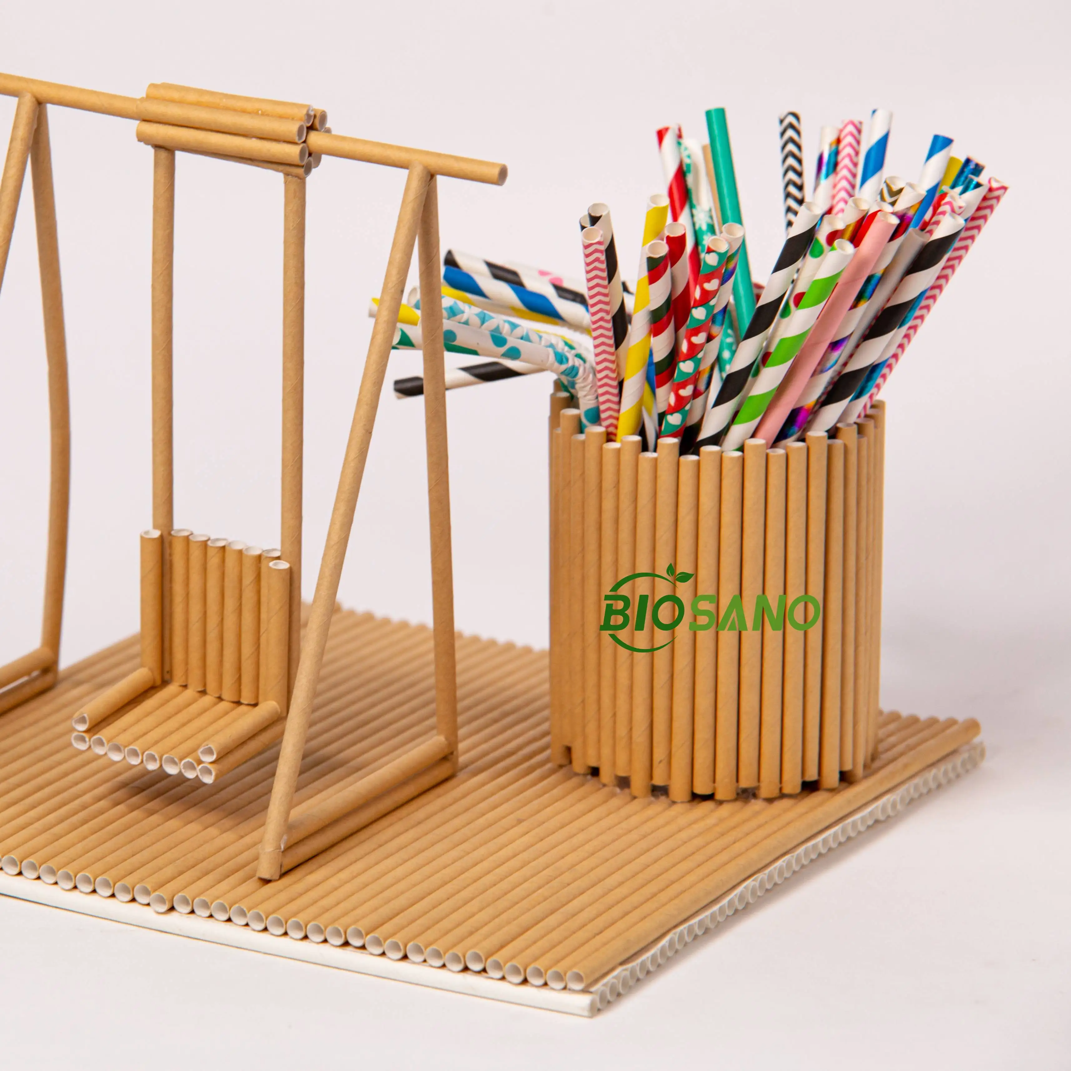 Biosano environment friendly bio pla paper plastic organic hard folded black color changing cow print juice drink rietjes straw