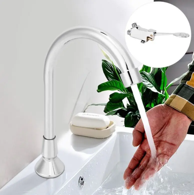 Foot Operated Tap for Food Industry or Hospital Brass Material Chrome Plated Pedal Control Faucet