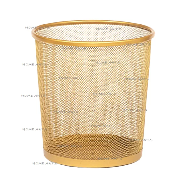 Designer Gold Polished Trash Garbage Bin Premium Quality Round Medium Size Metal Waste Bin At Affordable Price