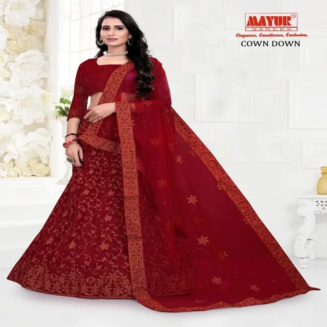 
Новая темно-Бордовая Сетка Mayur Saree с камнем, свадебная работа, lehenda, Холи 