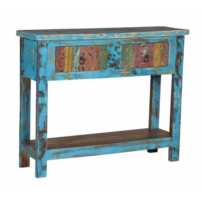 
Industrial & vintage Indian old reclaimed wood console Table with 2 drawers 
