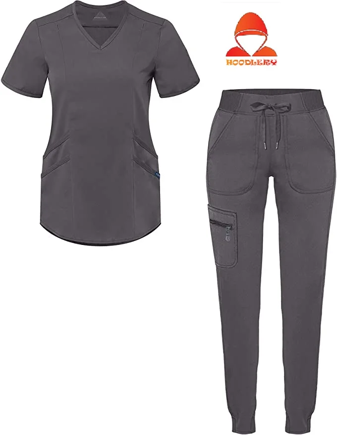 Modern Athletic Scrub Set for Women - Modern V-Neck Scrub Top & Yoga Jogger Scrub Pants