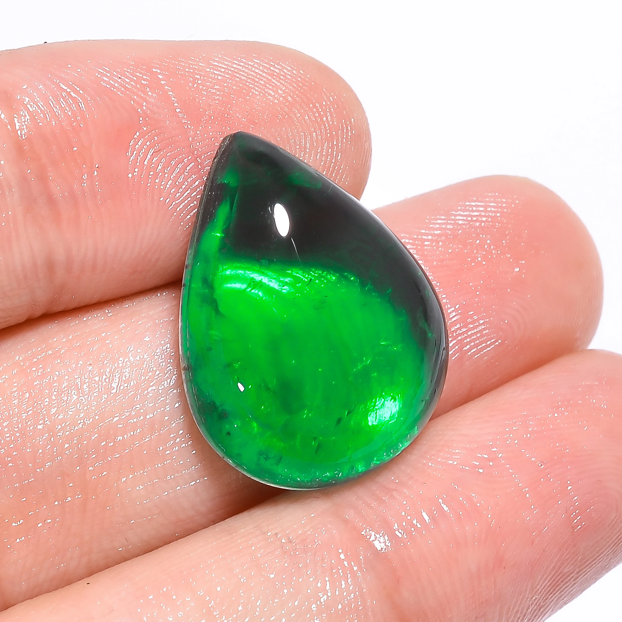 cabochon  Pear Shape Green Emerald Hydro Quartz Doublet Stone -Zambia emerald Gemstone 18 Ct 21X17X7 mm