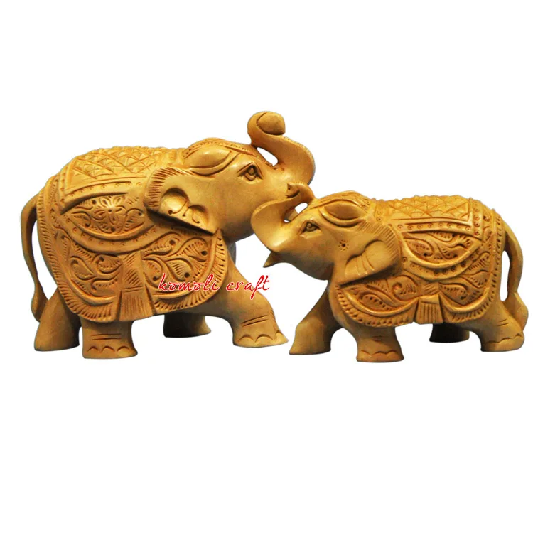 Indian souvenir wood carving hand carved elephants woods crafts for home  decoration