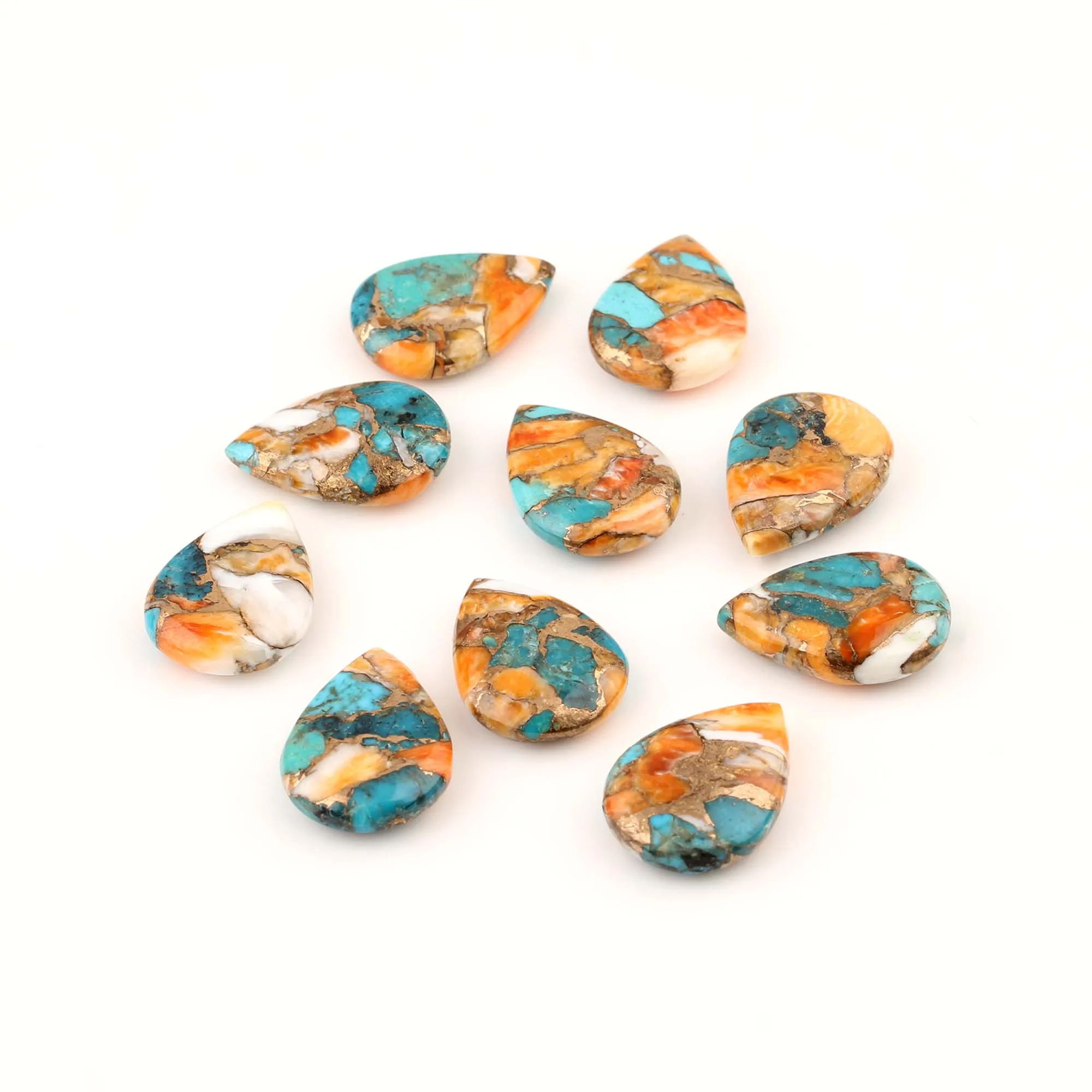 High Quality Natural 12x16mm Pear Shape Spiny Oyster Copper Kingman Turquoise Gemstone Jewelry Making Calibrated Loose Stones