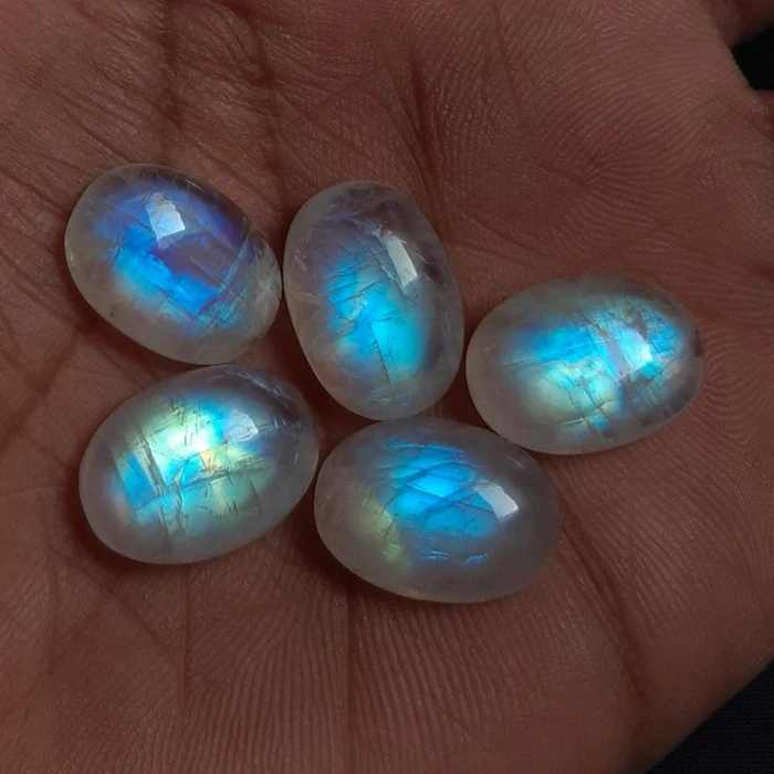 Natural  rainbow moonstone plain oval certified loose gemstones