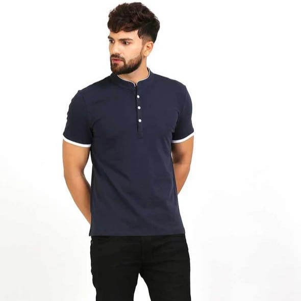 
Модная Мужская хлопковая футболка Henley с воротником, деловые повседневные футболки для мужчин 2021, высококачественные футболки 