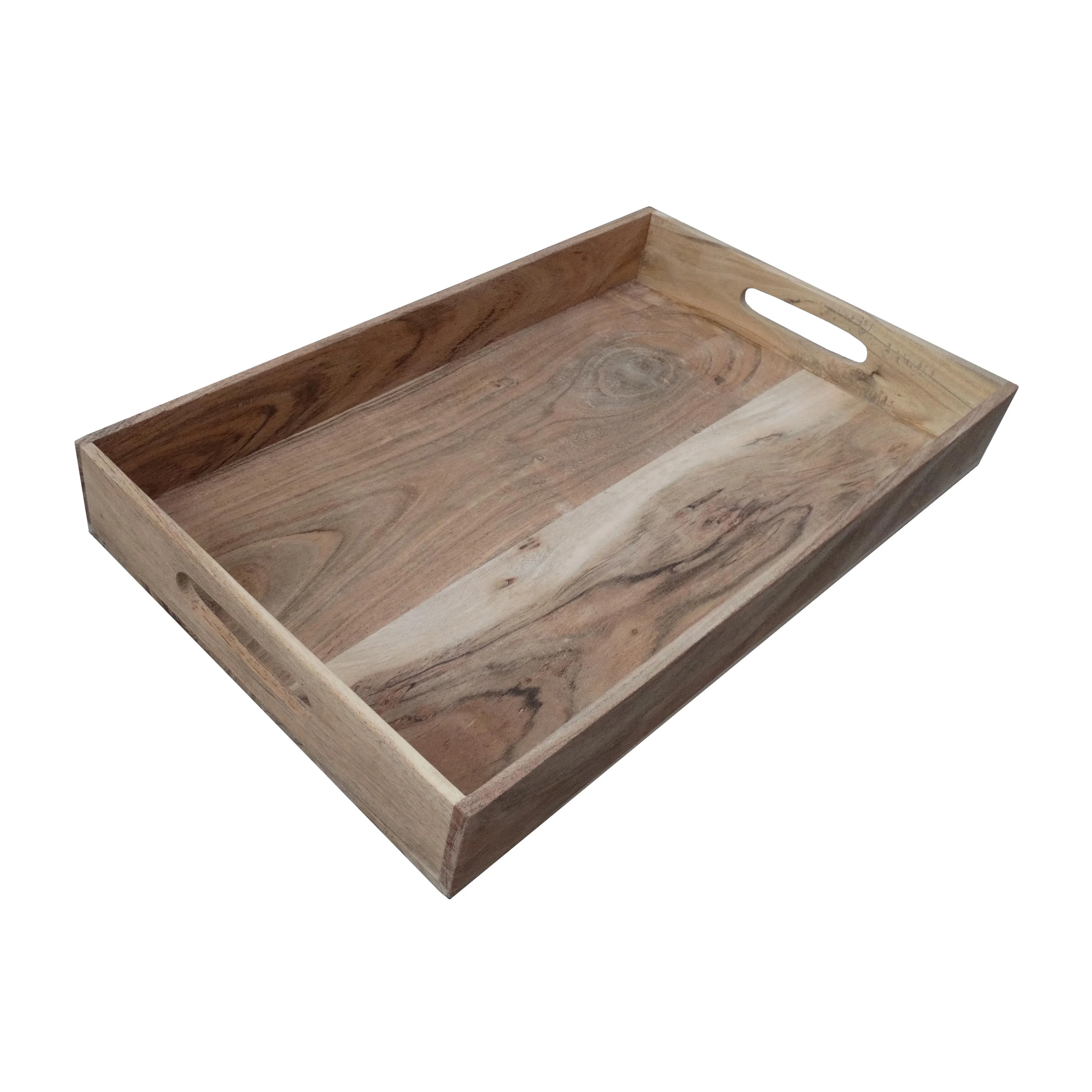 Rectangle Wooden Tray Large Size Natural Finish High Quality Handcrafted Acacia Wood Home Hotel Food Drinks Serving Wooden Tray