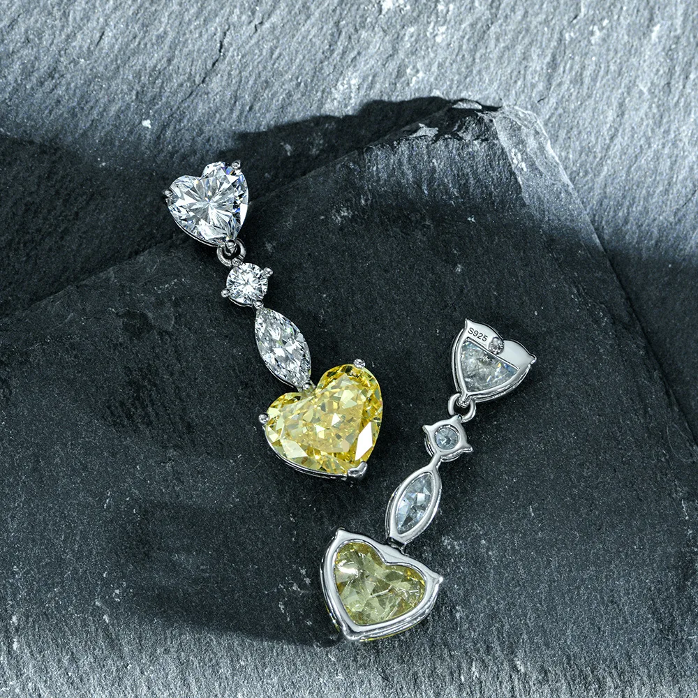 Pink Heart Earrings 925 Sterling Silver Ladies Heart Diamond Earrings