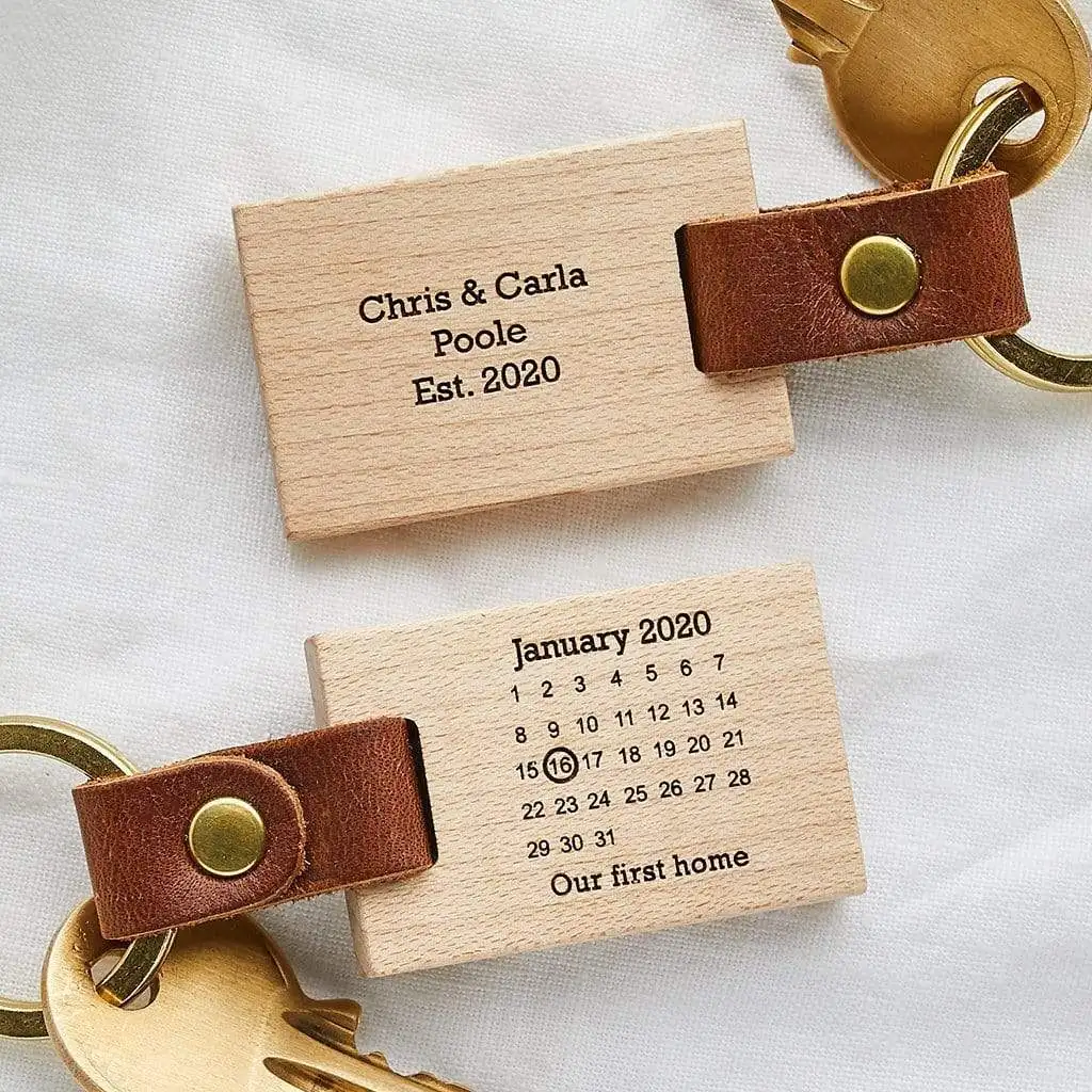
Wooden Keychain with leather strip Custom Engravings Durable Wood Keychain 