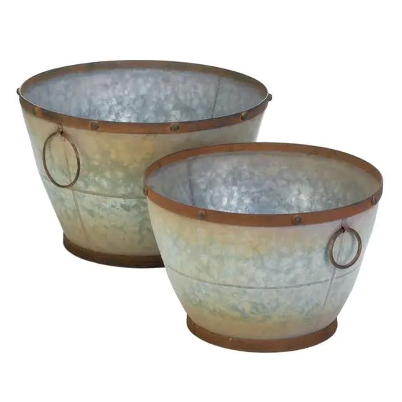 NEW DESIGN DECORATIVE IRON BUCKET STYLE PLANTER GALVANIZED METAL TIN PLANT PLANTER  FLOOR FLOWER VASE MANUFACTURER