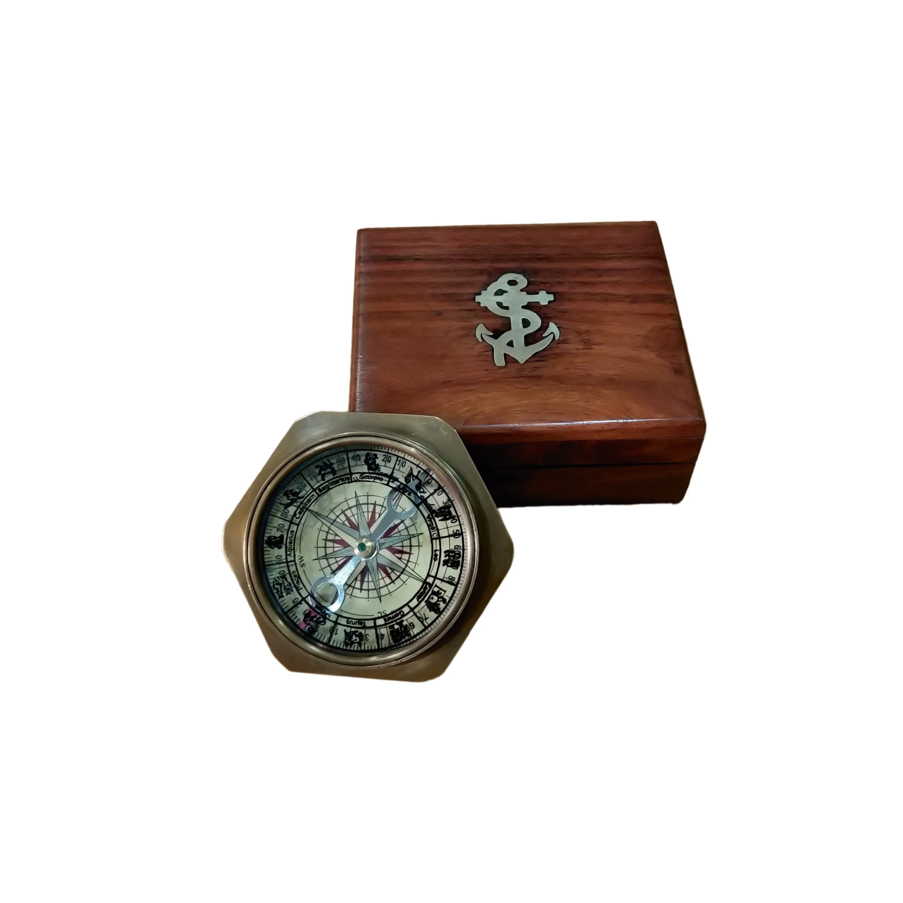 Nautical Brass Hexa Compass Antique Handmade Geologic Mapping Compass