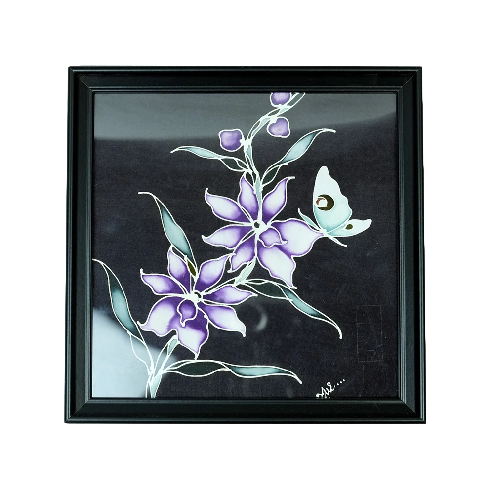 Malaysian batik silk painting Flowers 25 x 25cm