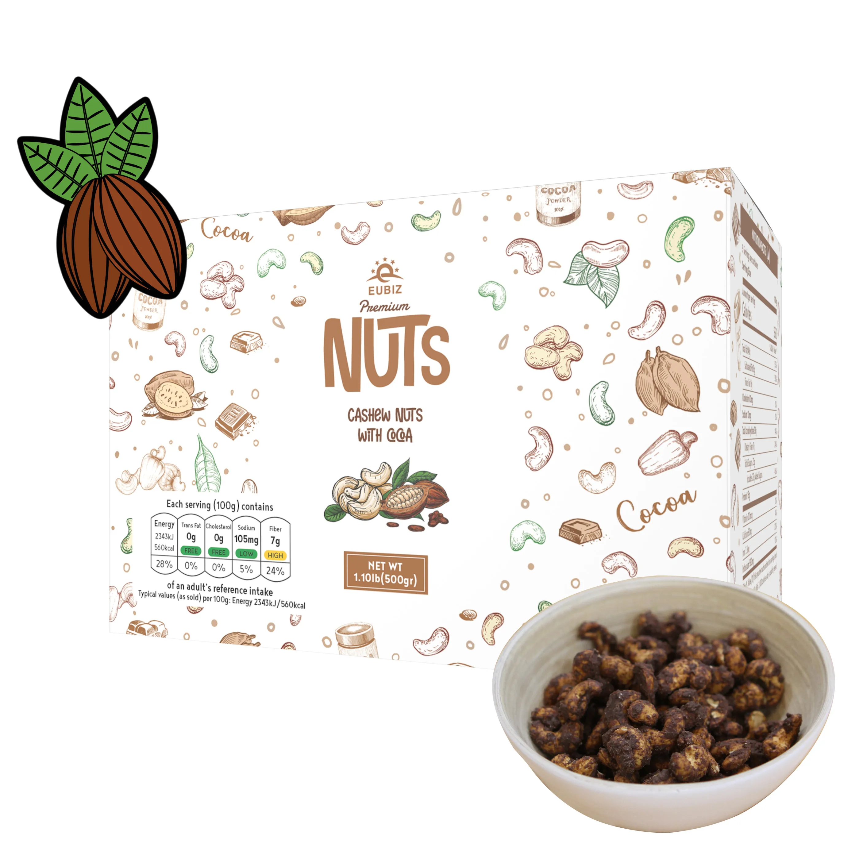 EUBIZ Cashew nuts Flavor Cocoa ( Cacao )   No Testa Shell   Box (paper) 500g (17.7 OZ)   in VietNam