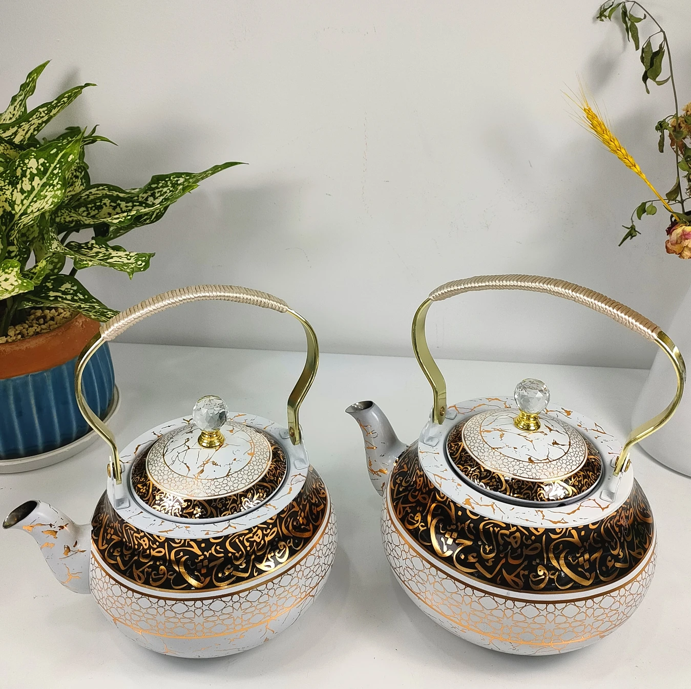 High quality Arabic Style Teapot 1.5L White and Gold Plated Stainless Steel Teapot