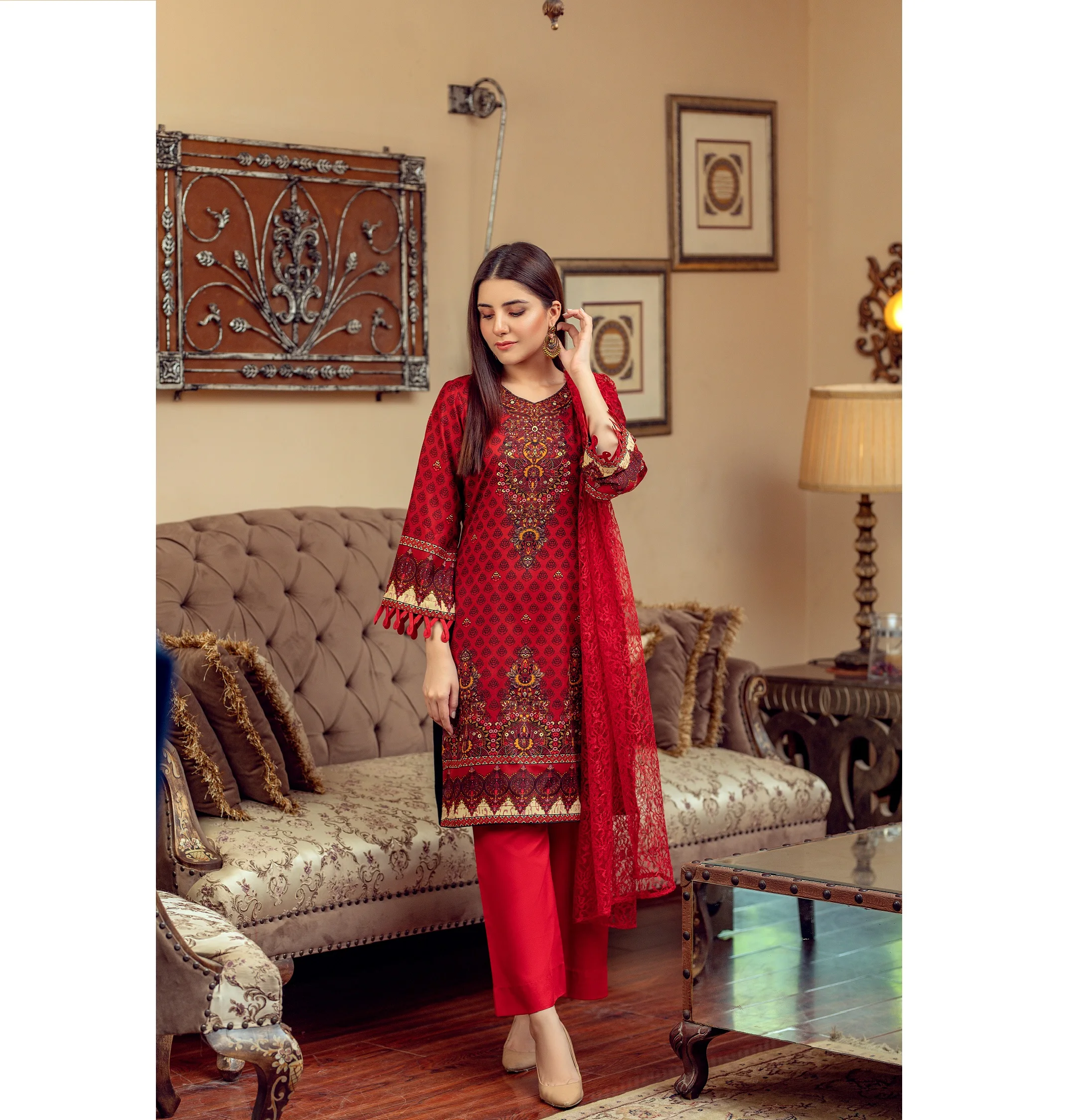 Высококачественная женская рубашка из 3 предметов брюки дупатта официальный костюм без швов 1X8 высококачественный Размер