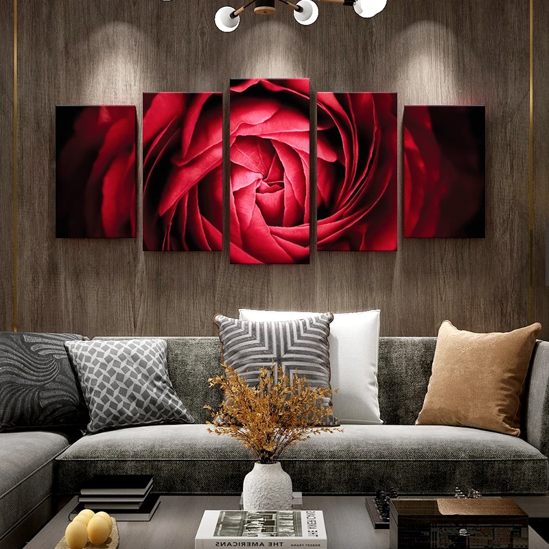 5 шт. домашний декор, настенный холст, современное искусство, 5 панелей, красная роза, цветок, рисование дизайнов