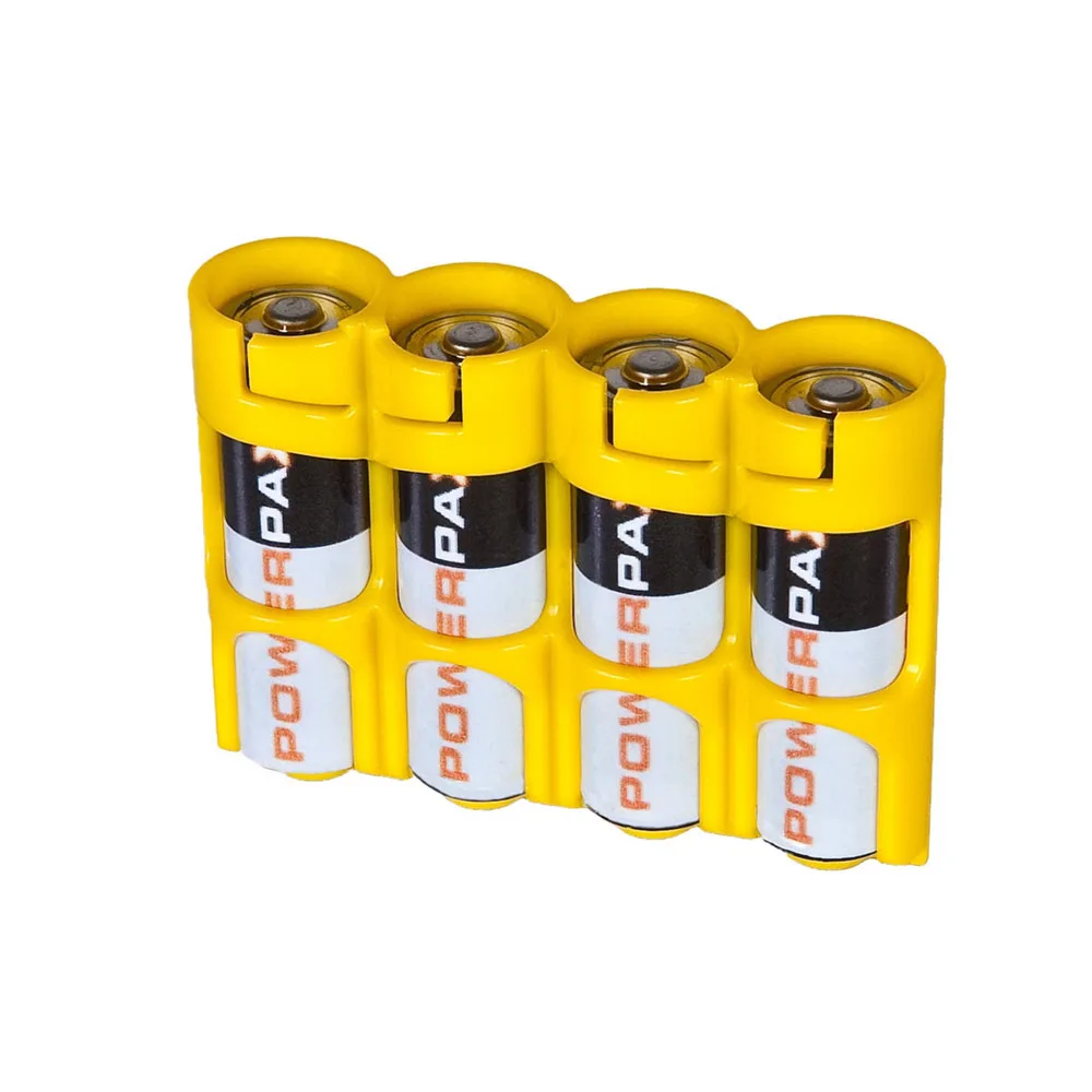 Slim Line AA 4 Pack Caddy-Yellow by Storacell Battery Holder Compact Easy Dispenses Batteries Caddy with One Hand Safety