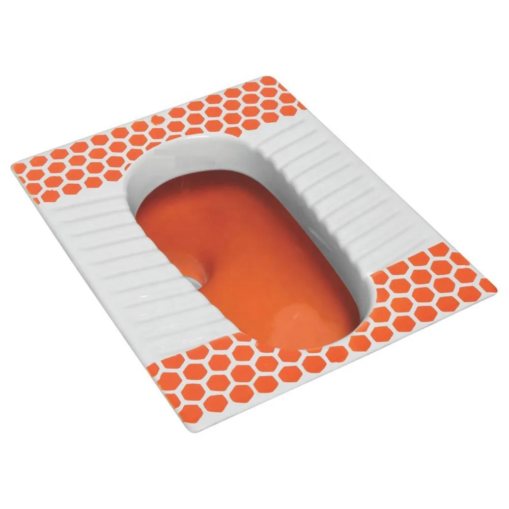 
Foshan factory Vistaar Brand ceramic squat toilet, siphon squatting pan Orissa Pan for sale in red double color design art 