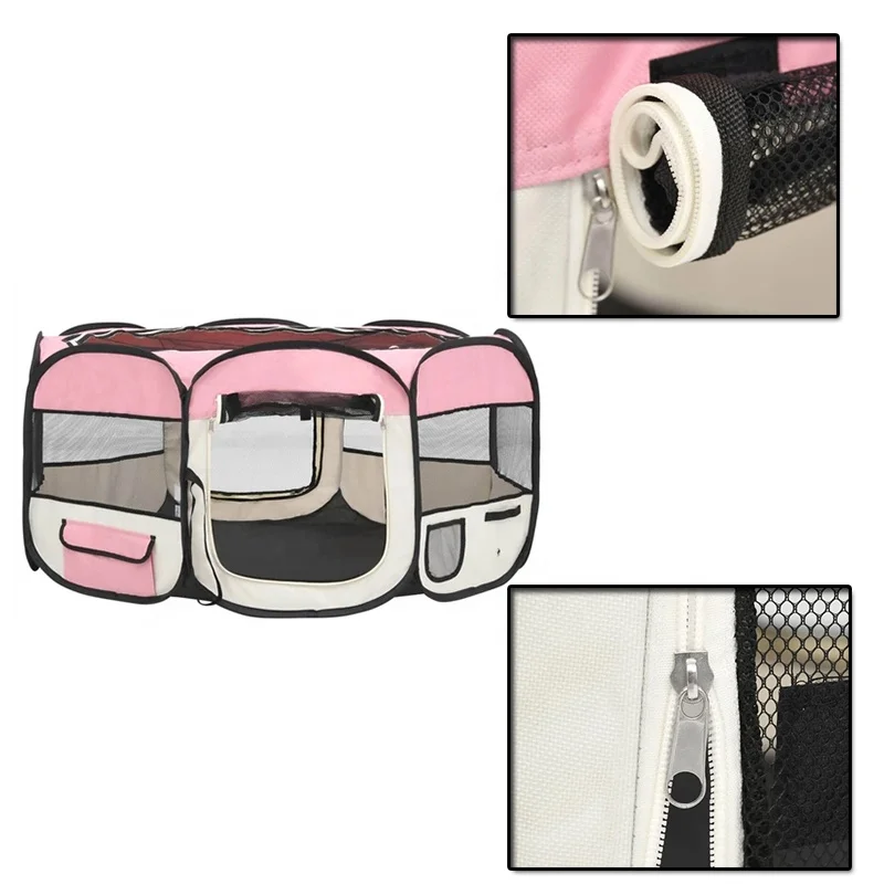 Large Mesh Pop up kennel cat dog playpen with Carrying Bag portable pet playpen 8 panel pet cage dog enclosure animal fence
