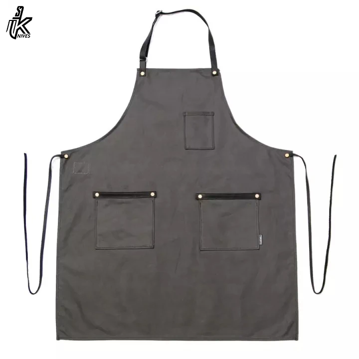 Front Pocket Customized Tool Pocket Apron Uniform Canvas Flower Shop Hair Salon Apron Restaurant Bar Apron Leather Straps