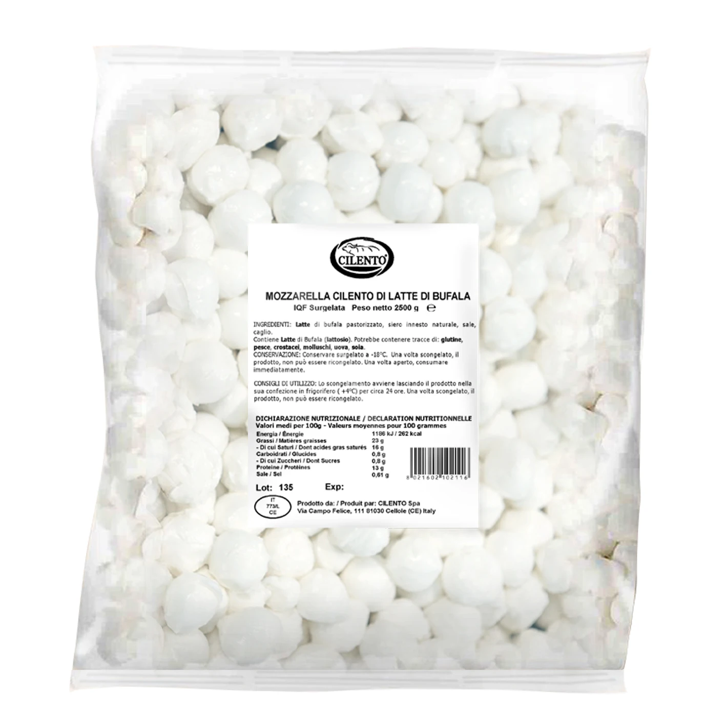 High quality Italian Quick Frozen cheese Mozzarella di Latte di Bufala Surgelata bag 2,5 Kg