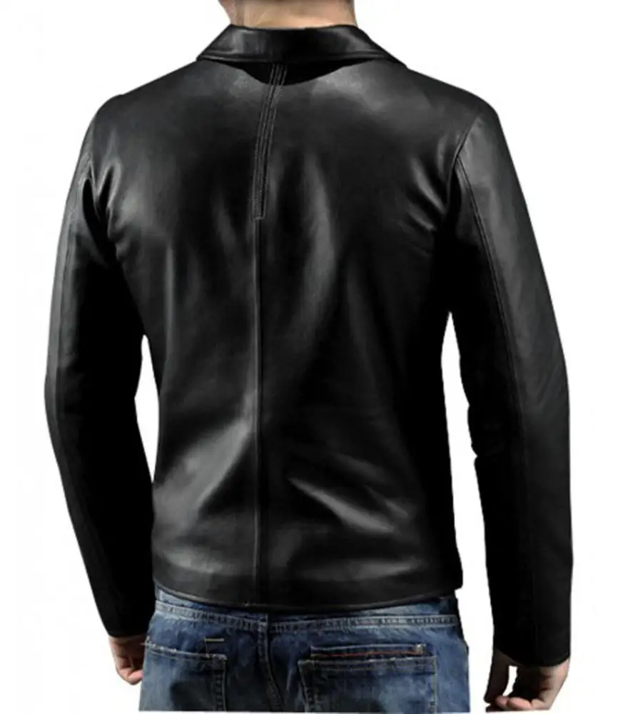  Мужская Черная куртка из натуральной овечьей кожи облегающая байкерская новый стиль модная кожаная