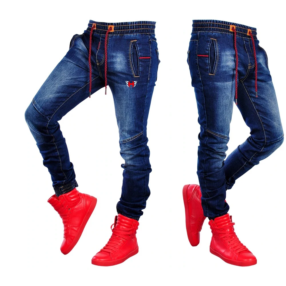 
High Quality Denim Men trousers Men Jeans Ripped Skinny Custom Embroidery Badge Jeans Straight Slim Denim Trousers Pant 