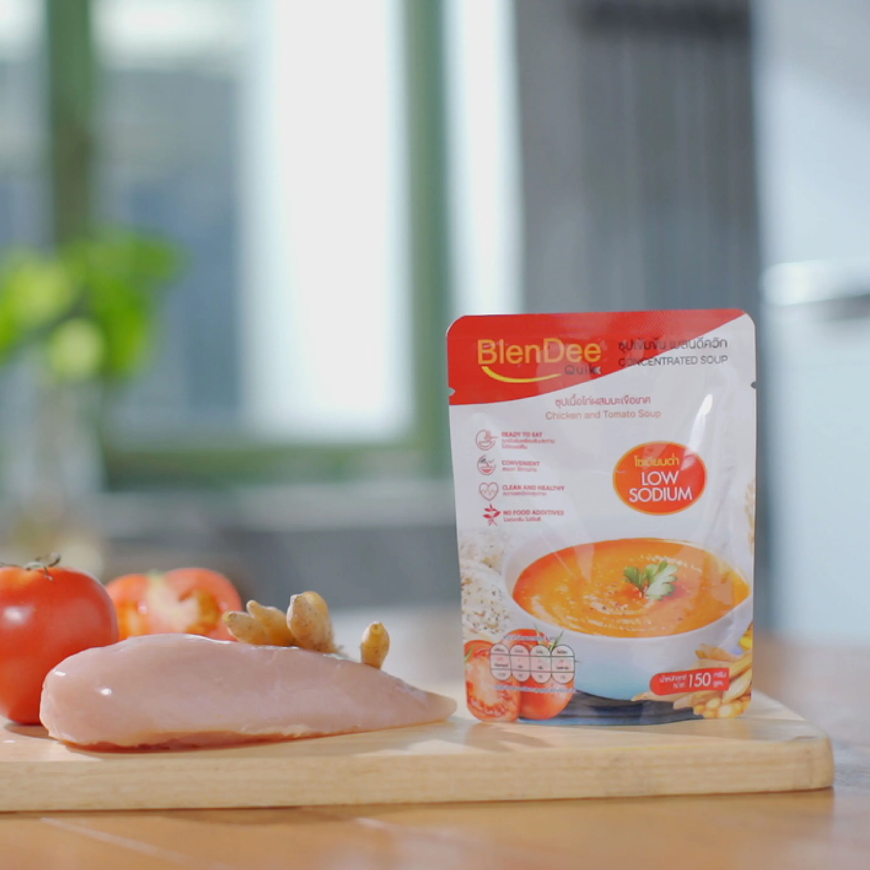 
BlenDeeQuik Brand Chicken and Tomato Concentrated Soup With Low Sodium Formula From Thailand 