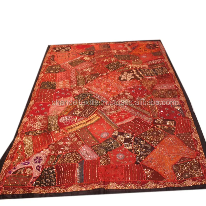 india Wall Tapestry Decorative Bead Work Handmade Twin size single bedsheet Handicraft Cotton Beads Work Large Tapestry Ethnic