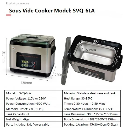 Convenient for frequent use even heated tank Precise temperature control stainless steel water bath 6L Sous Vide slow cooker