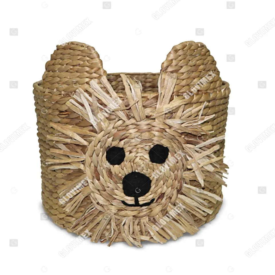 Handwoven Bin Water Hyacinth Raffia Baby Lion Basket Laundry Storage From Vietnam