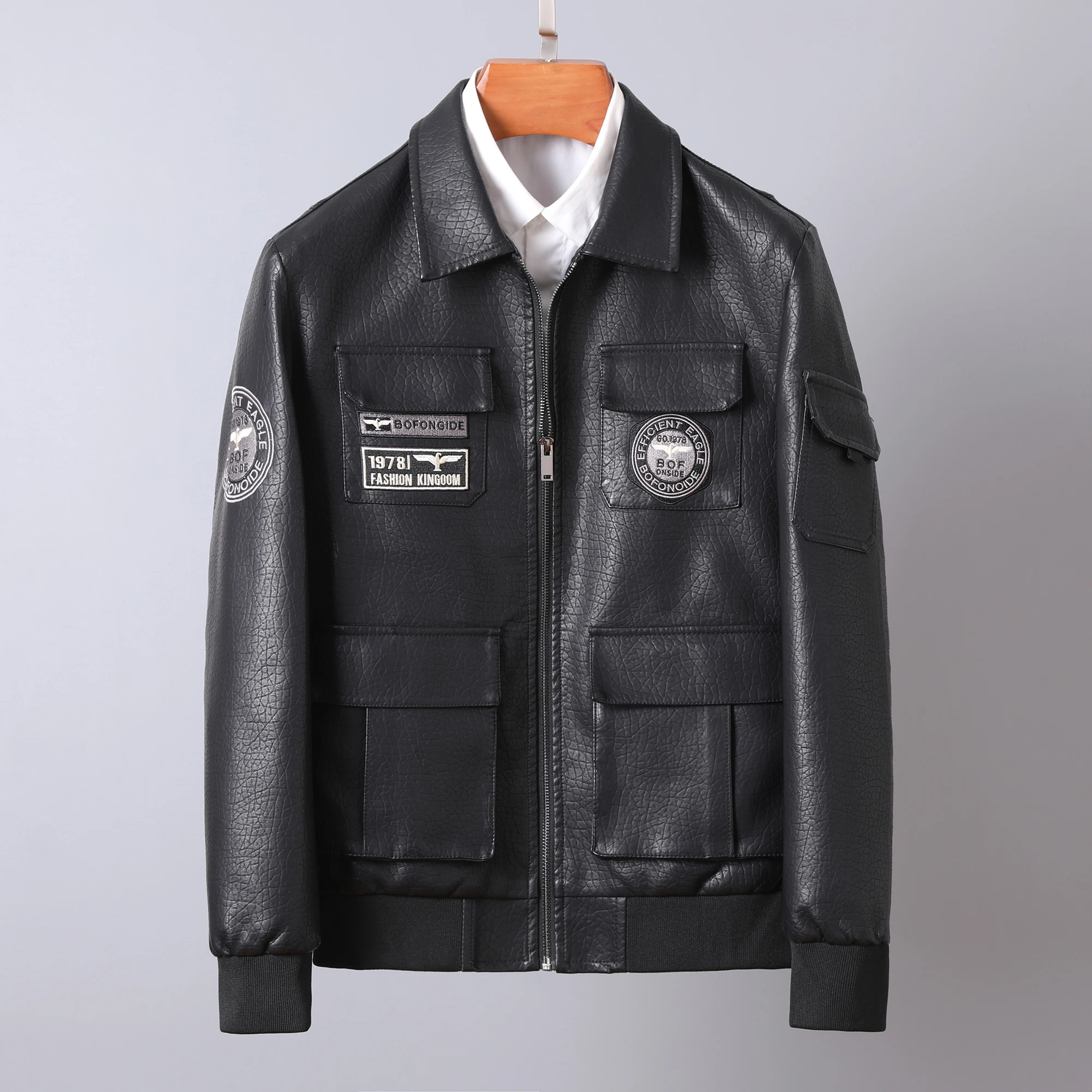 MLI 2021 сезон осень-зима; С вышивкой «вареного Джинса черный рыночных куртка из искусственной кожи больших размеров мужская верхняя одежда & пальто