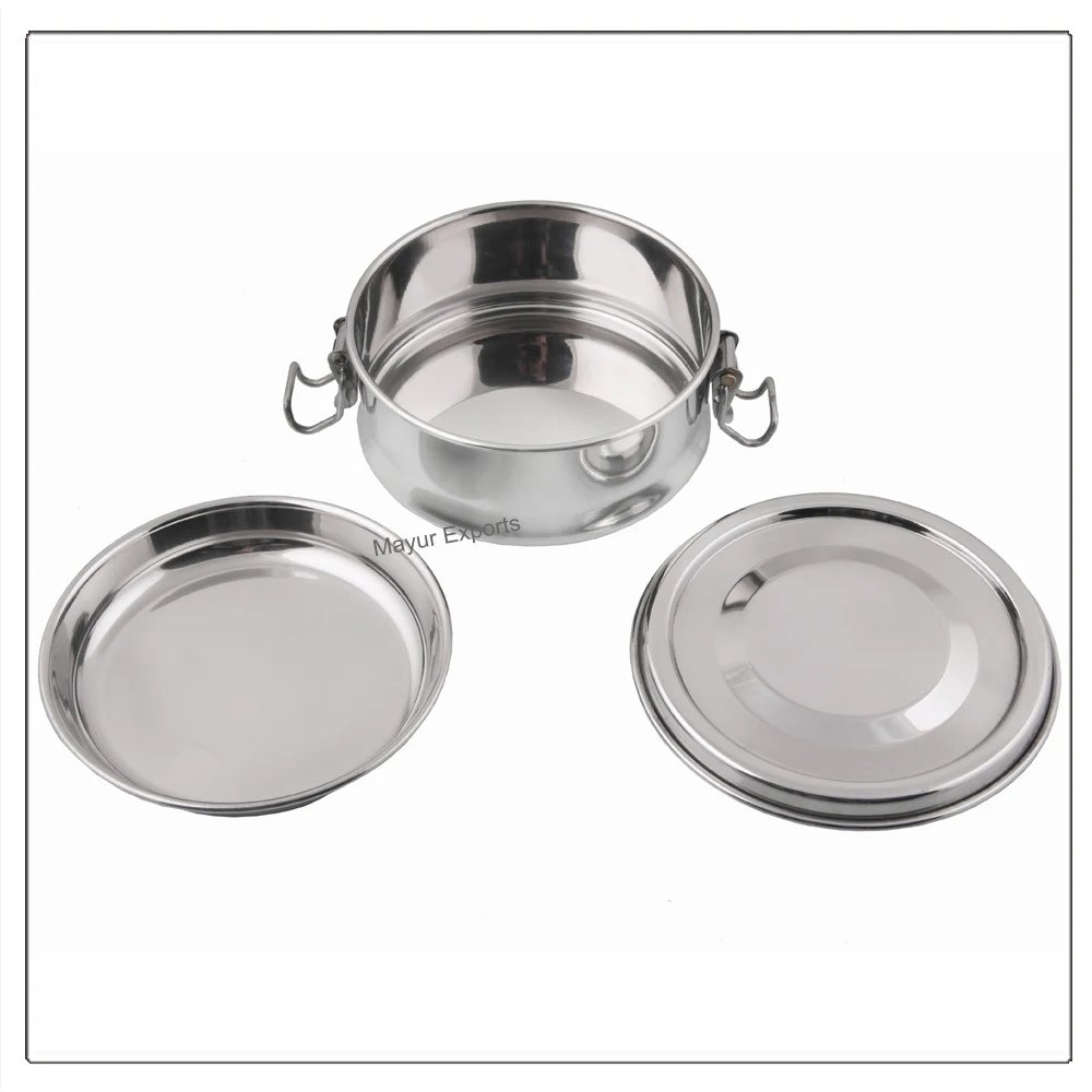 Stainless Steel Round Lunch box with snacks plate Small Round School Lunch Box
