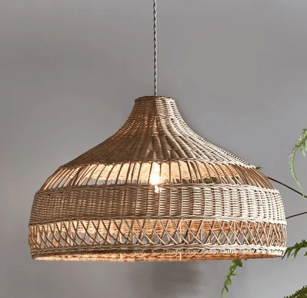 Vietnam Large LED Ceiling Lamp with Rattan Pendant Shade Metal and Plastic Base for Living Room or Hotel