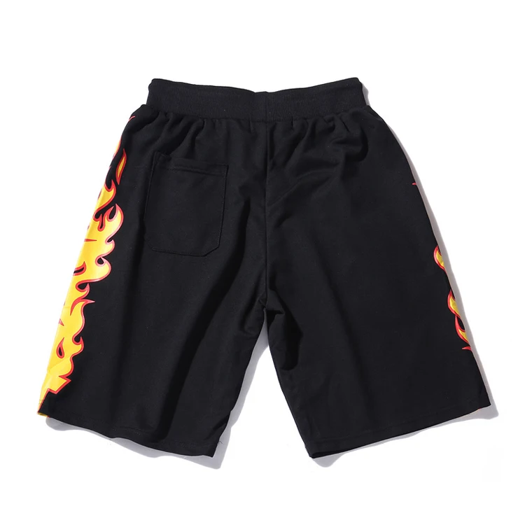 Fire Flames Printed Sweat Shorts Mens Summer Cotton Casual Elastic Waist Drawstring Shorts