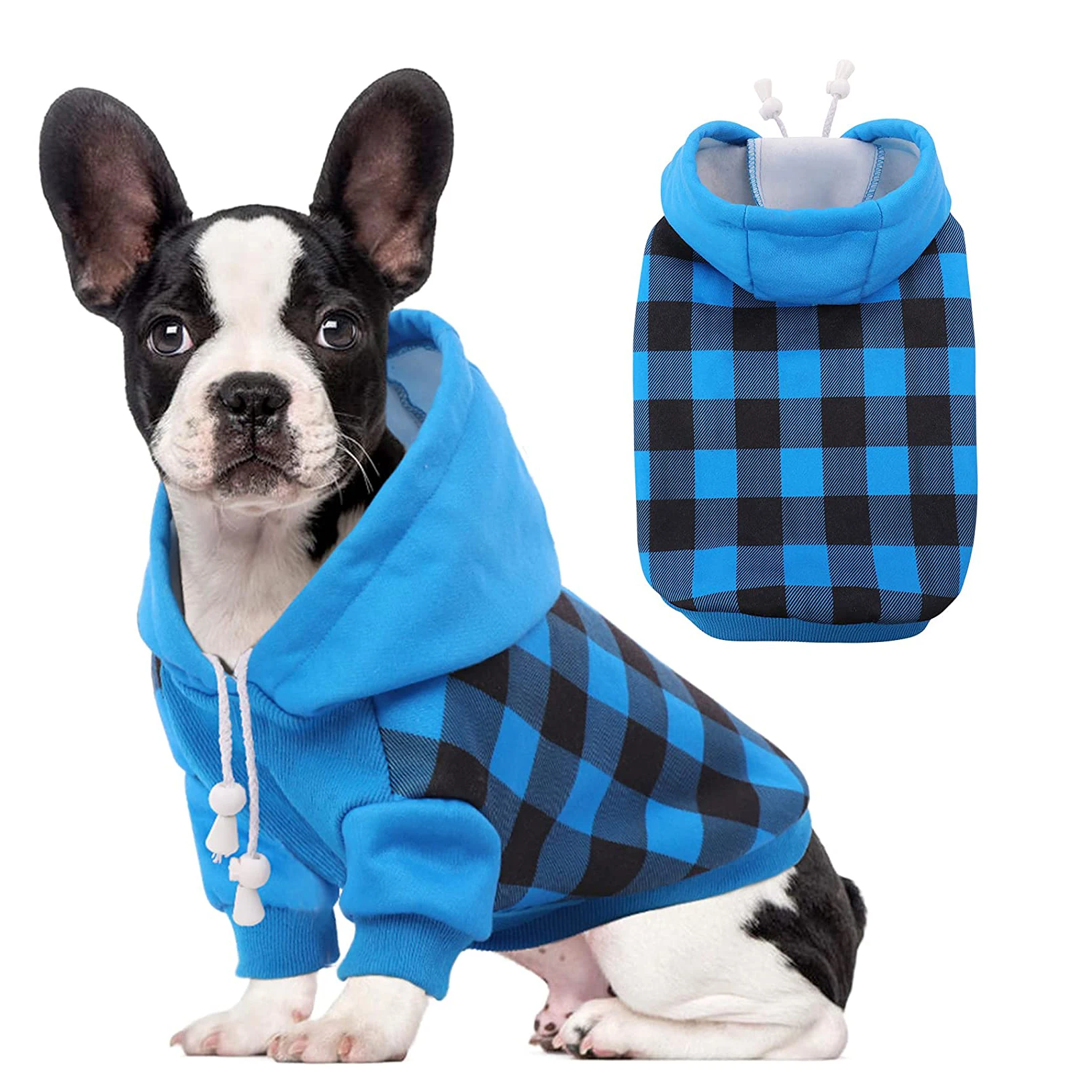 Plaid Dog Hoodie for Small Medium Dogs Soft Cotton Pet Clothes Sweaters Coat for Autumn/Winter Cold Weather/Spring