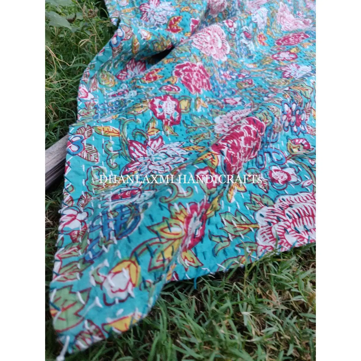 Beautiful Floral Print Indian Bohemian Kantha Quilt Handmade Home Decorative 100% Cotton Wholesale Kantha Bedspread