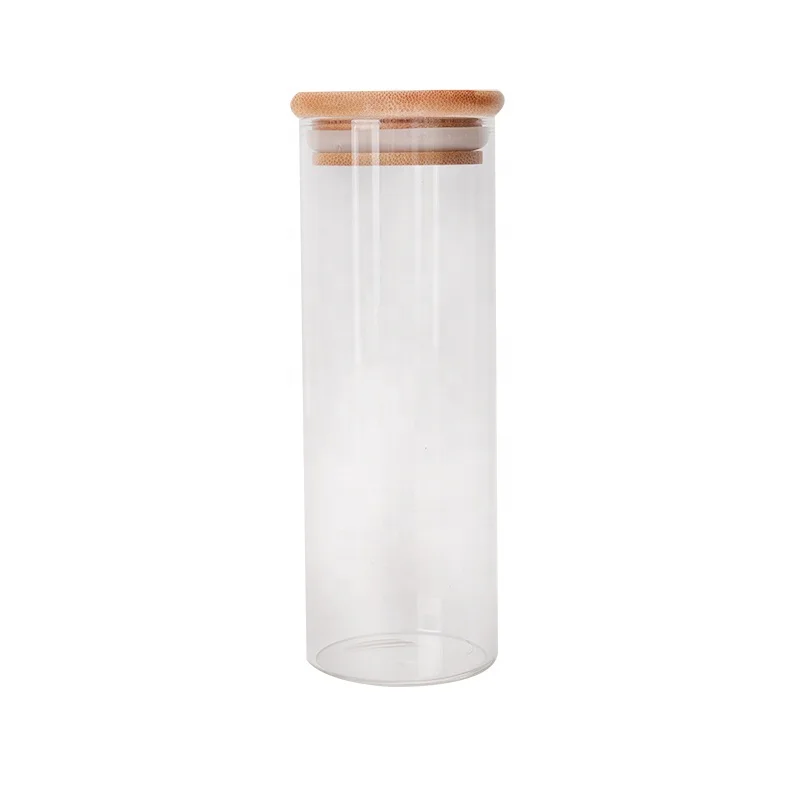 Empty Clear Coffee Beans Glass Bottles Vanilla Glass Jar With Bamboo Lid Cork