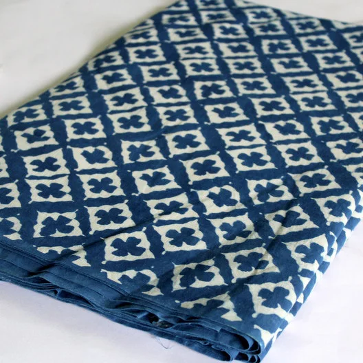 Floral Diamond Indigo Dabu Fabric Mud Resist Blue 100% cotton Fabric for Women Clothing