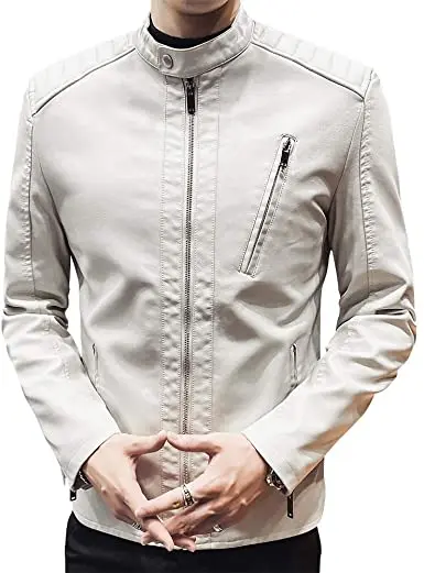 Latest Design Wholesale winter Fashion Mens spanish Leather Jackets Casual Stand Collar Slim Fit Faux Leather Jacket Biker M-j