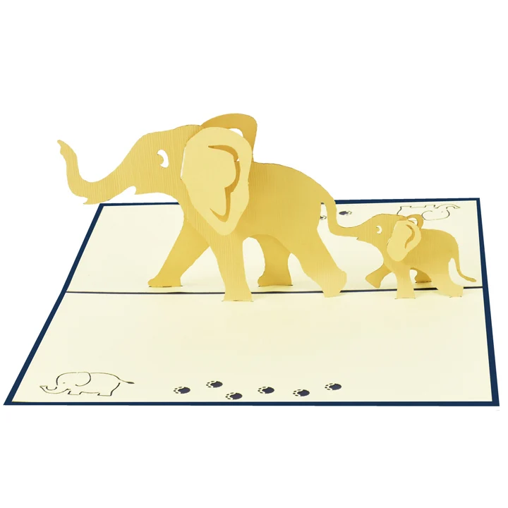 Милые Слоны 3D выдвижная поздравительная открытка Kirigami Вьетнам оптовая продажа ручная работа на заказ