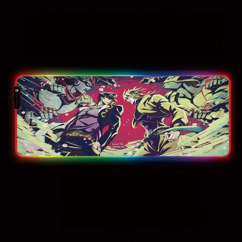 Anime Jojo Bizarre Adventure LED Gaming RGB Large Gamer Mousepad USB Backlit Rainbow Rubber Computer Mat Keyboard Desk Pad